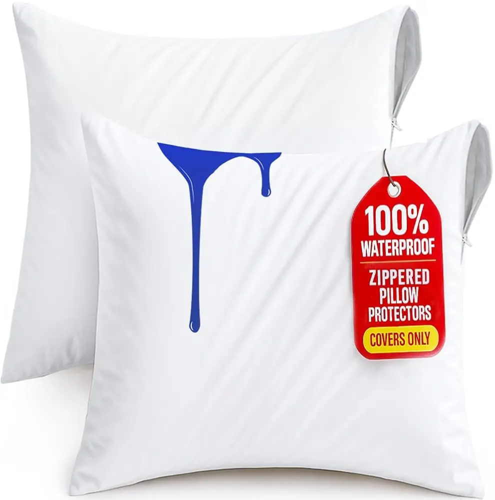 Utopia Bedding Waterproof Throw Pillow Protectors 22x22 Inches Zippered Encasement Covers for Bed and Couch, Bed Bug Proof, 2 Pack White