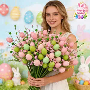 4 Bunches Artificial Easter Branches, Colorful Berry Leaves & Eggs, Bouquet Centerpiece Decor, Easter Theme, Easter Artificial Flowers, Home Decor, Decorative Flowers