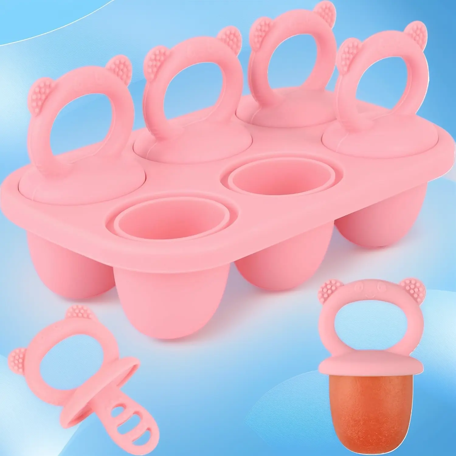 Baby Popsicle Molds Mini 6-Cavity Silicone Ice Pop Maker with Sticks – Breastmilk Popsicle Molds for Teething Relief, Toddler Frozen Yogurt & Fruit Juice Molds for Ice Cream, Pink