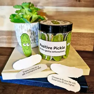 Emotional Support Pickle Jar with 60 Positive Affirmation Cards, Unique Desk Accessory for Office, Funny Coworker Birthday Gifts, Motivational Support Jar for Adults, Cheer Up Care Package for Bestie, Thinking of You Gift, Pickle Ornament