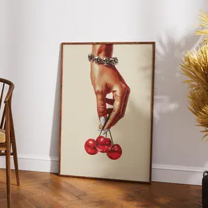 Retro Trippy Disco Cherries Wall Art, Hyperrealistic Red Ball Pop Surrealism Print, Feminine Fashion Poster, 5 Size, 8x12 to 27x40 inch, Room Decor, Unframed