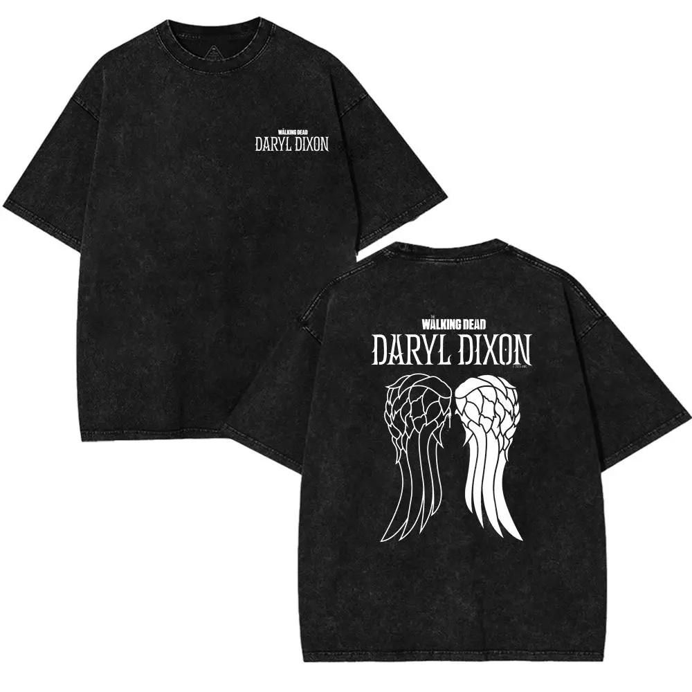 The Walking Dead : Daryl Dixon Washed Tee Heavyweight Cotton T-shirt for Game Movies Fans, Graphic Tees, Perfect Gift for Fans Fabric Seamless