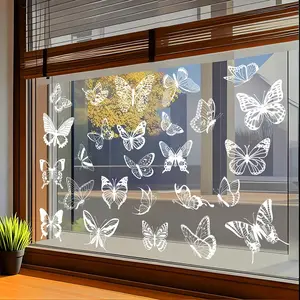 4 Pack Transparent Butterfly Static Cling Stickers, Easy Peel off Window Decorations, Glass Door Decals, Holiday Scene Setup