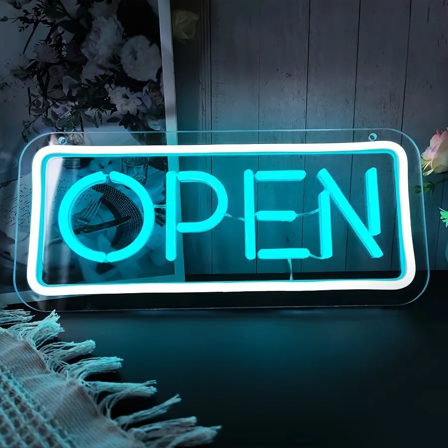 USB-Powered LED Neon 'Open' Sign - 13.4" x 5.9" Multicolor Light for Shops, Cafes, Bars & More