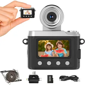 Digital Camera, Retro CCD Camera 1080P Flip the Lens Digital Camcorder with 32GB Card & 3-in-1 Card Reader, Portable  Camera for , Beginner, Travel, Party and Vlog(Black)