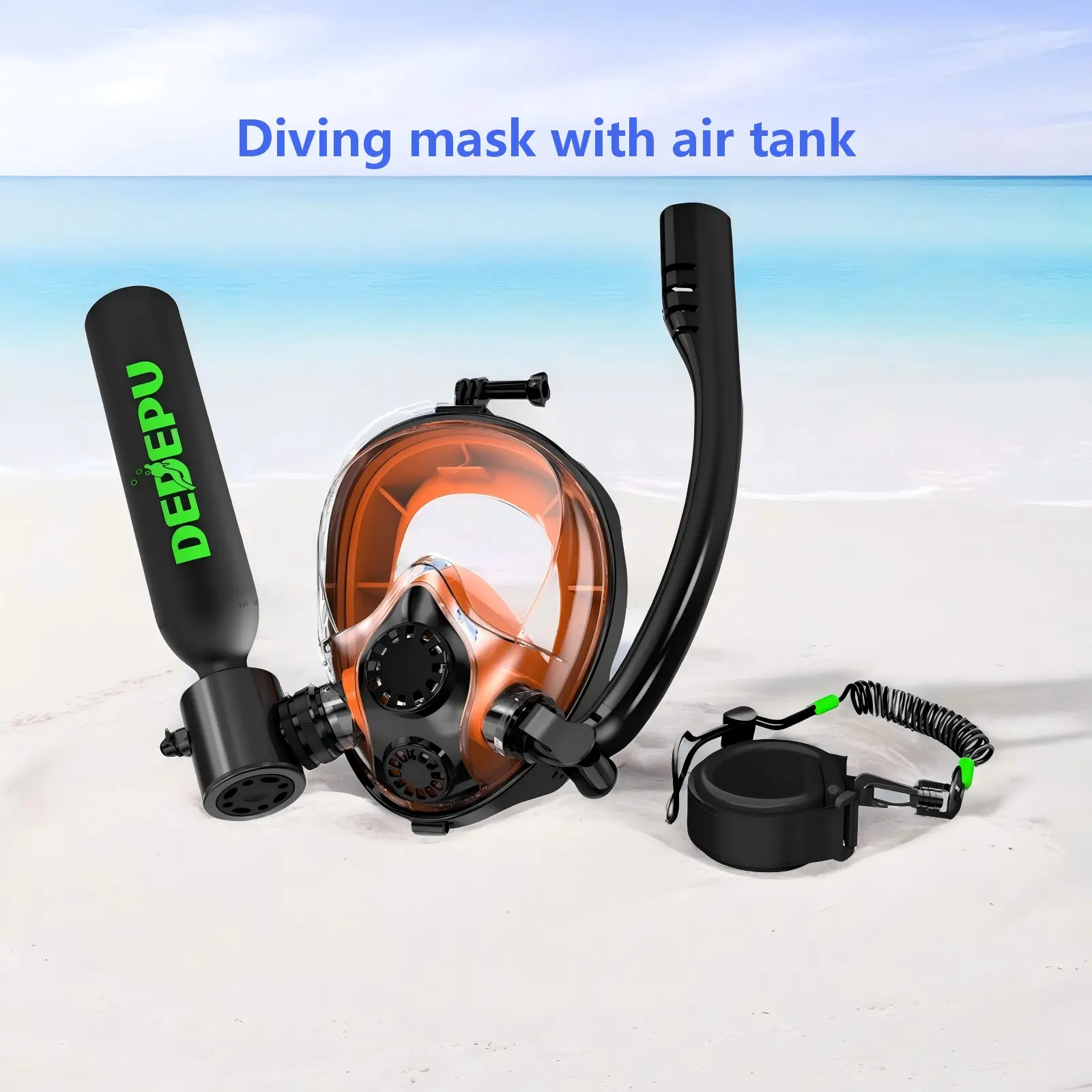 Mini Scuba Tank with Snorkel Mask and Adapter, DEDEPU 0.5L Portable Diving Tank with Full Face Diving Mask, 5-10 Mins Underwater Breathing, Pony Bottle Rescue Backup Cylinder gear equipment Goggles Mask