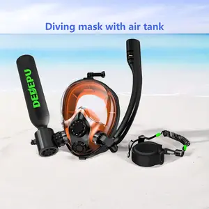 Mini Scuba Tank with Snorkel Mask and Adapter, DEDEPU 0.5L Portable Diving Tank with Full Face Diving Mask, 5-10 Mins Underwater Breathing, Pony Bottle Rescue Backup Cylinder gear equipment Goggles Mask