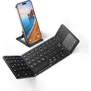 Foldable  Keyboard with Touchpad - Portable  Keyboard with Holder, Rechargeable Full Size Ultra Slim Pocket Folding Keyboards for Android Windows iOS Tablet & Laptop - Black