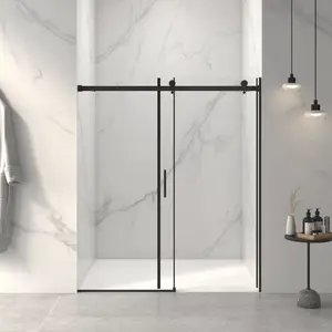 56"-60" W x 72" H Frameless Sliding Shower Door with Soft Closing Buffer | 5/16" (8mm) Thick SGCC Tempered Clear Glass, Double-Sided Easy Clean Coating | Brushed Nickel Finish | Adjustable Width Glass Shower Enclosure for Bathroom