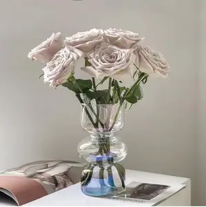 Glass Hydroponic Flower Vase, 7 Inches Colored Glasses Bubble Vase for Flower, Three-Layer Glass Funky Vases for /Office/Weddings/Party Table  Decor (Iridescent Clear)