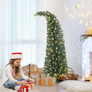 5 ft Prelit Slim High Mountain Fir Christmas Tree - 100 LED Whimsical Xmas Tree, Green Festive Home Decoration with Metal Stand