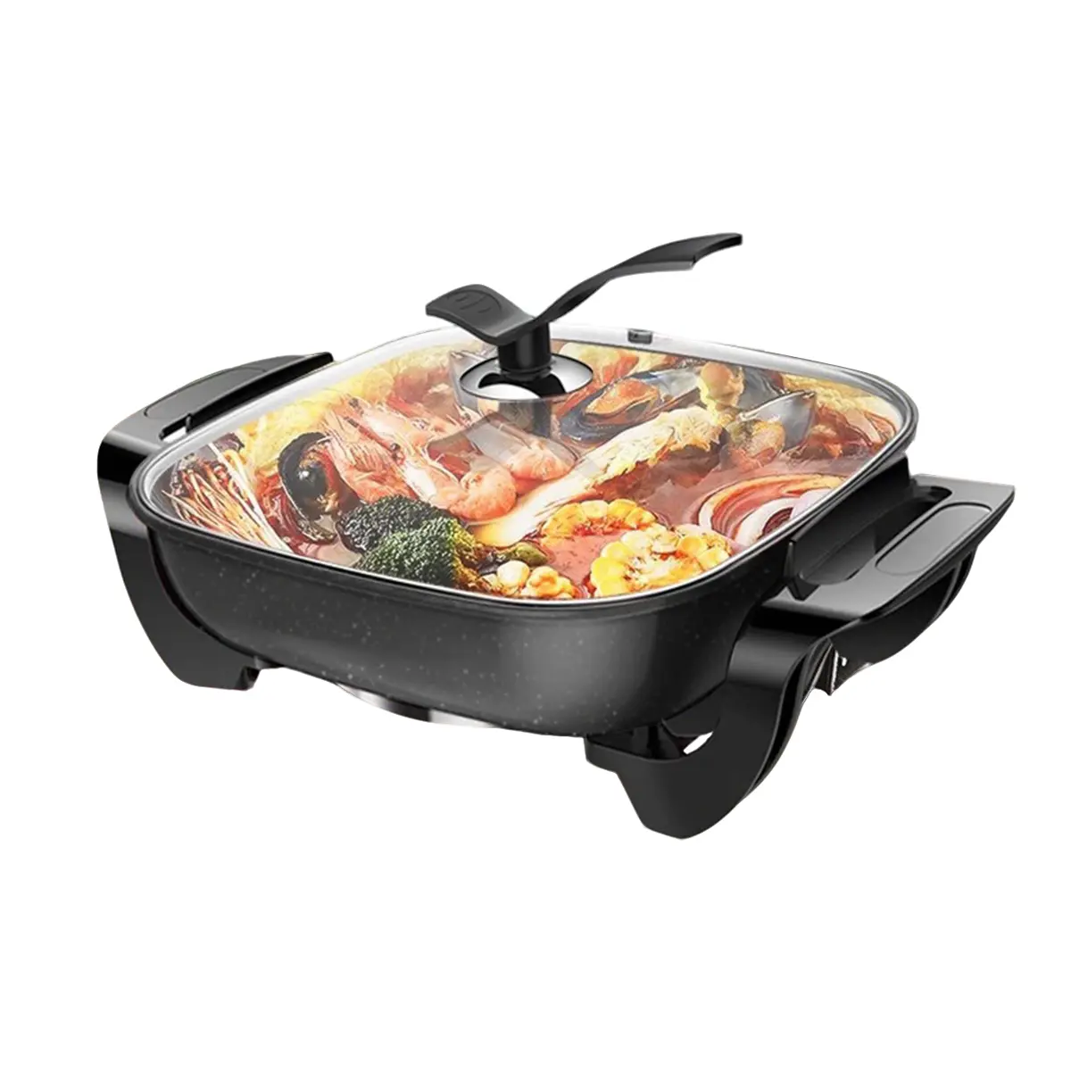 Electric Frying Pan - 6L Large Capacity Non-Stick Cooking Pot, Household & Kitchen Appliances, Stand-Up Glass Lid, 3 Heat Levels, Heat-Resistant Handle, 1500W Multifunctional Cooker, Black