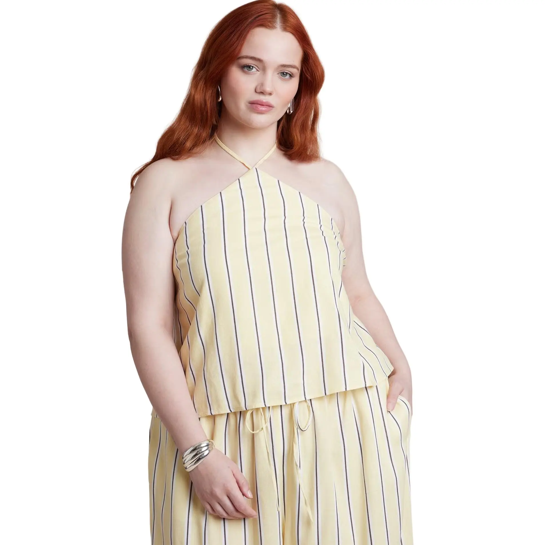 ELOQUII Women's Plus Size Linen Halter Top