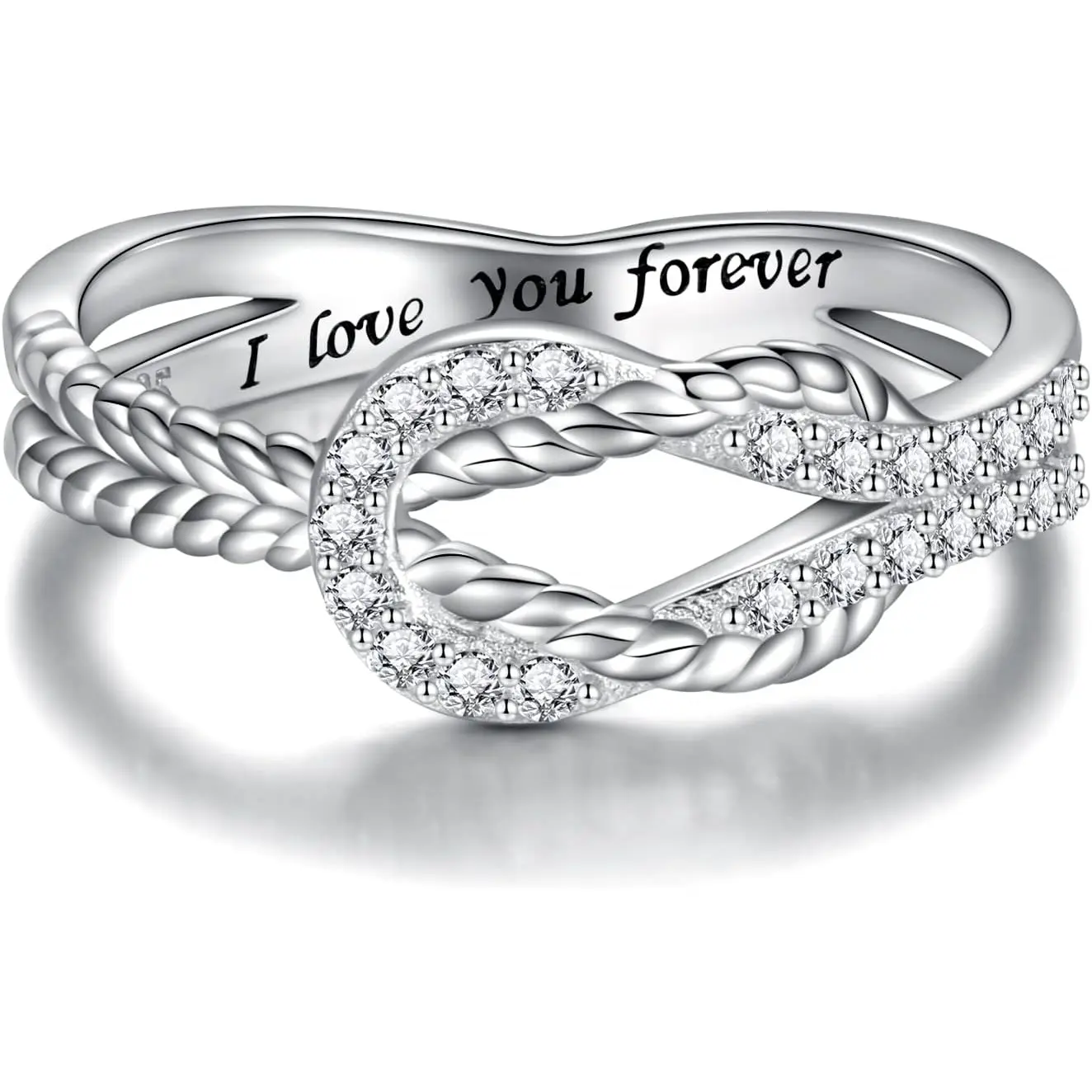 Sterling Silver Mother Daughter Ring: Engraved "I Love You Forever" Square Knot Ring Jewelry Gift from Mom to Daughter