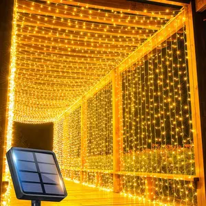 300led Solar Curtain Lights, 8 Modes, Warm & Multicolor, Ideal for Balcony, Outdoor Garden, Party, Wedding, Festival Decorations