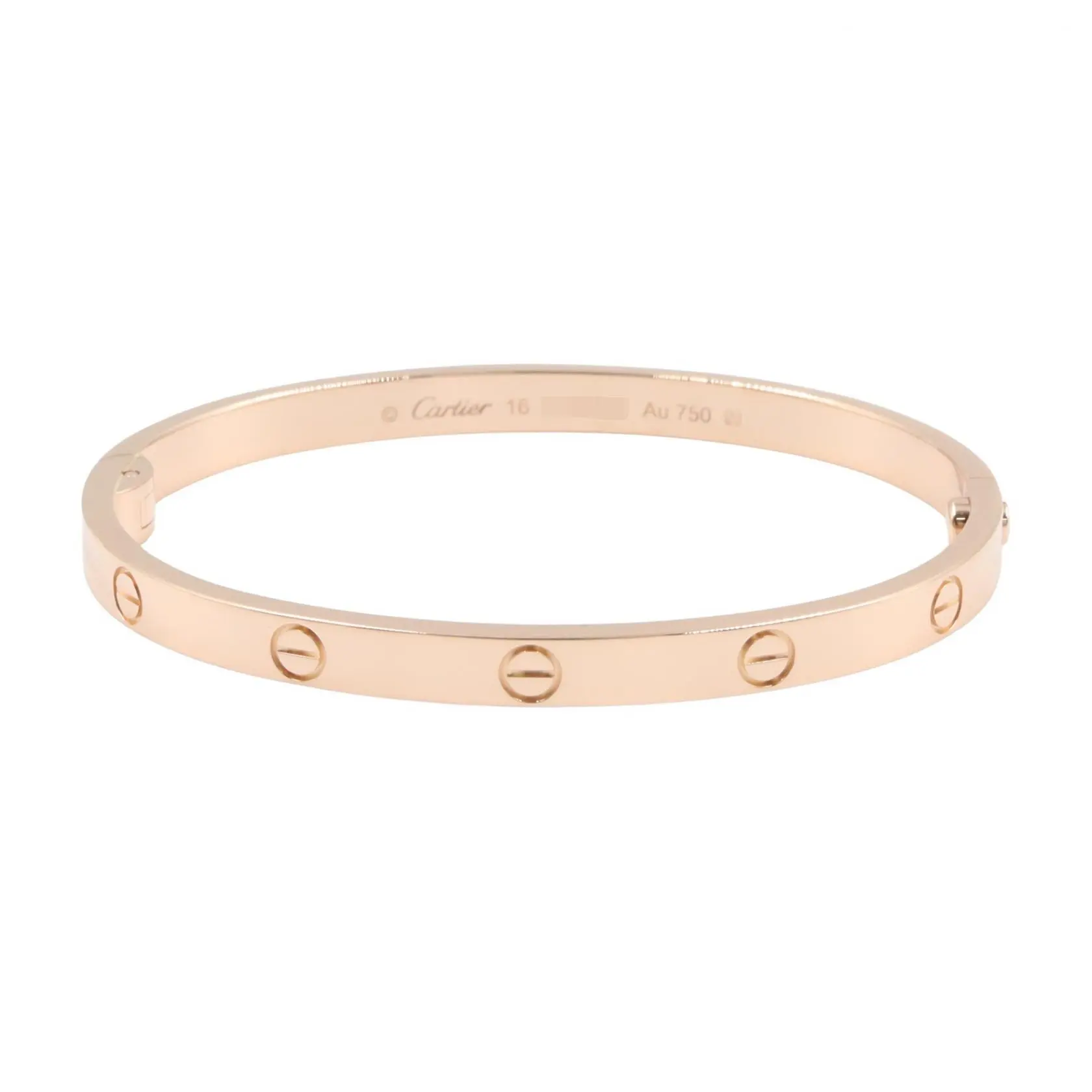 Pre-owned Cartier 18K Rose Gold (Au750) Small Leather Goods LOVE Au750 Bracelet Size 16