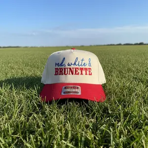 Red White & Brunette 4th of July Hat, Embroidered Baseball Cap, Patriotic Women's Cap