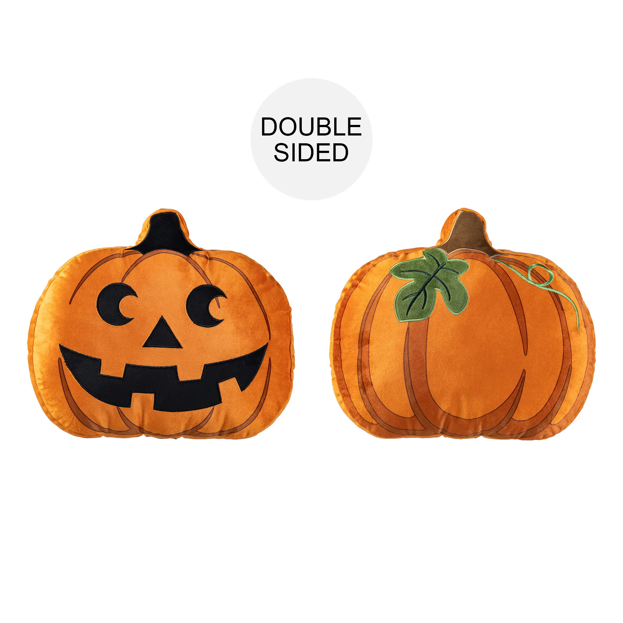 Glitzhome 15.5in Modern Double-Sided Fabric Pumpkin Pillow with Black Details, Universal for Fall & Halloween Outdoor Furniture Decor