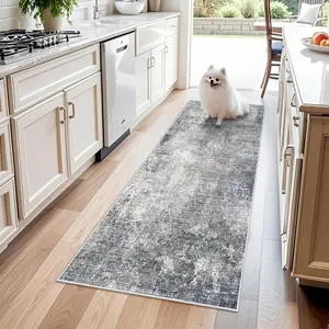 2x6 ft Kitchen Runner Rug - Non-Slip Washable Rubber Backed Carpet Runner for Hallway Bedroom Bathroom Laundry Room Entryway - Modern Abstract Neutral Low-Pile Thin (Blue Gray 2x6)