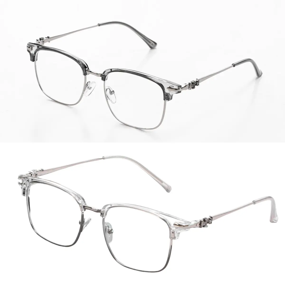 Browline Glasses for Men & Women, Square Semi-Rimless Anti-Blue Light Frames in a Lightweight Metal, Eye-Friendly for Computer & Gaming, Blue Light Protection Frames