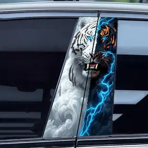 2pc Tiger & Tiger B Pillar Car Stickers, Dual Color Lightning Effect, Waterproof Decorative Decals for Cars Suv Mpv