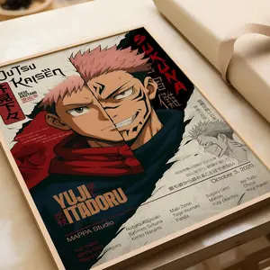 Jujutsu Kaisen Anime Poster, Yuji Itadori & Sukuna Wall Art Print, JJK Vintage Manga Decor