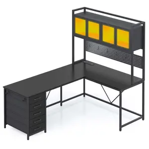 Sikaic 62 Inches LED Reversible L Shaped Gaming Desk Black