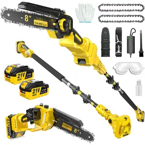2-in-1 Electric Pole Saws for Tree Trimming,8" Mini  Cordless with Extension Pole, 1000W Brushless ,Auto Oiling,15.58 FT Max Reach Extension Pole for Outdoors Pruning with 2xBatteries