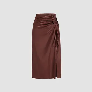 Cider Satin Drawstring Split Midi Skirt Cider Satin Drawstring Split Midi Skirt