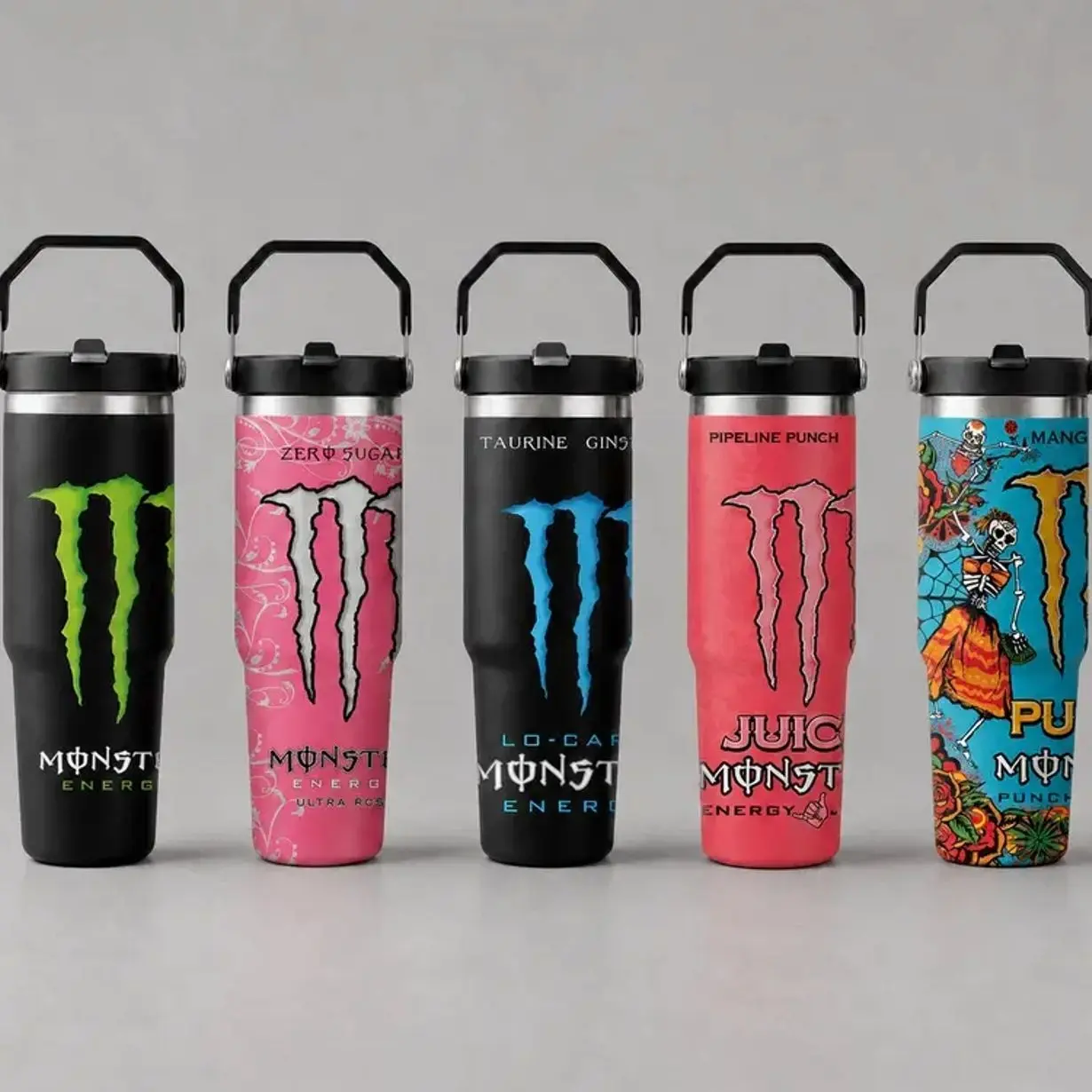 Energy Full Color Drink Inspired 30oz Stainless Steel Tumbler with Handle, Insulated Travel Water Bottle