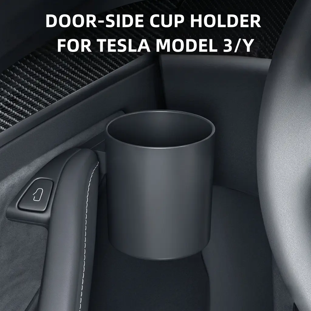 Door Pocket Cup Holder Insert for Tesla Model 3 & Model Y Accessories, Damage-Free Water Bottle Cup Mount, 3.7" Deep Large Capacity Door Panel Organizer, Secure Driver Passenger Side Storage Box Fathers Day Gift