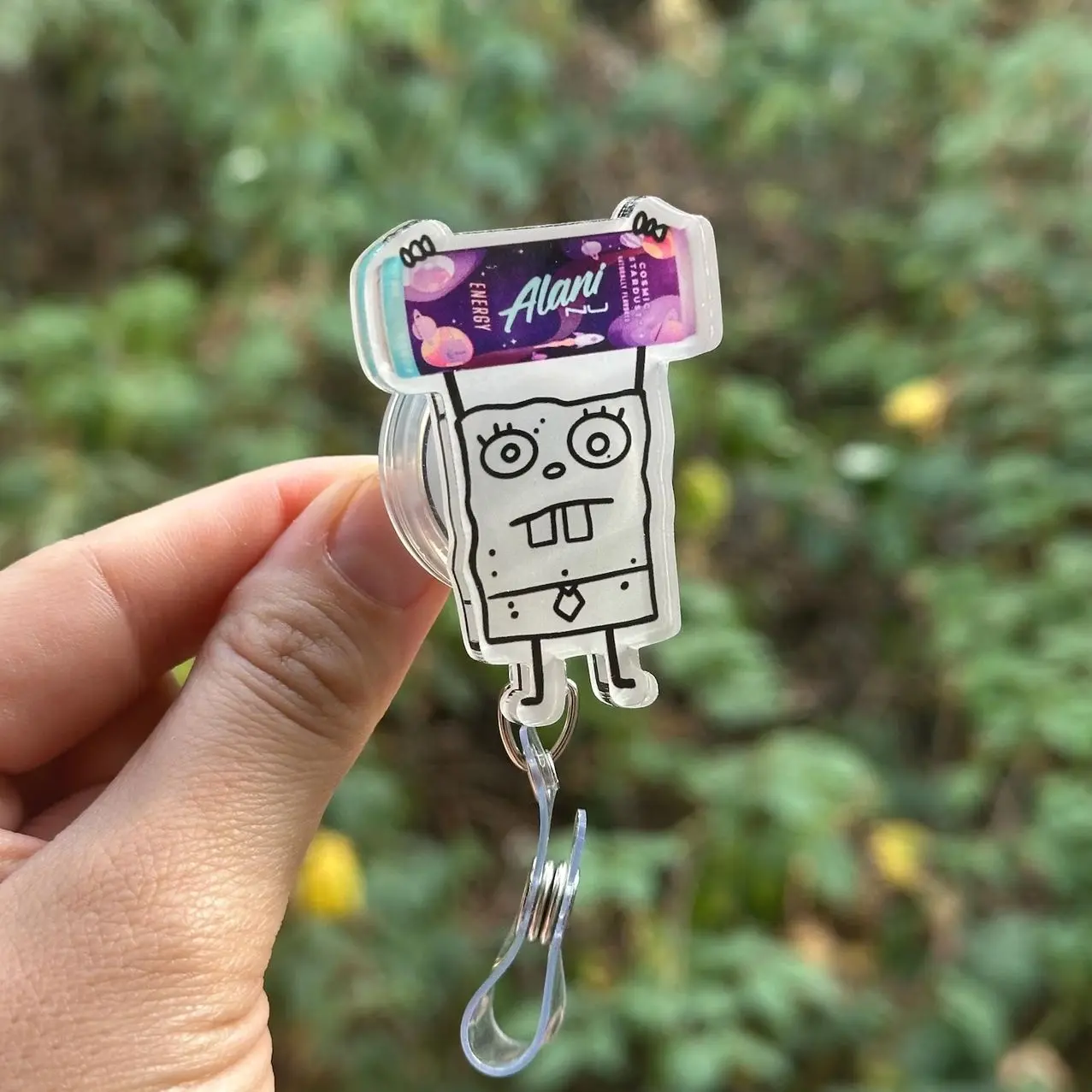 Cartoon Doodle cosmic energy drink- Nurse badge reel, RN, phlebotomy, tech, healthcare, work accessory
