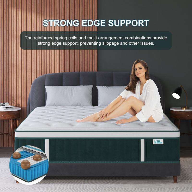 12"14" Gel Memory Foam Hybrid Pocket Spring Twin Full Queen King Mattress In A Box, Euro Top Medium Firm for Back & Lumbar Support, Individual Pocket Spring for Motion Isolation Pressure Relief