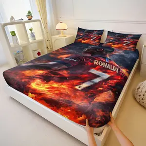 Flame Pattern Bedding Set, Breathable Durable Digital Print Sheets & Pillowcases, Non-Slip Deep Pocket, Football Lover Bedroom Decor