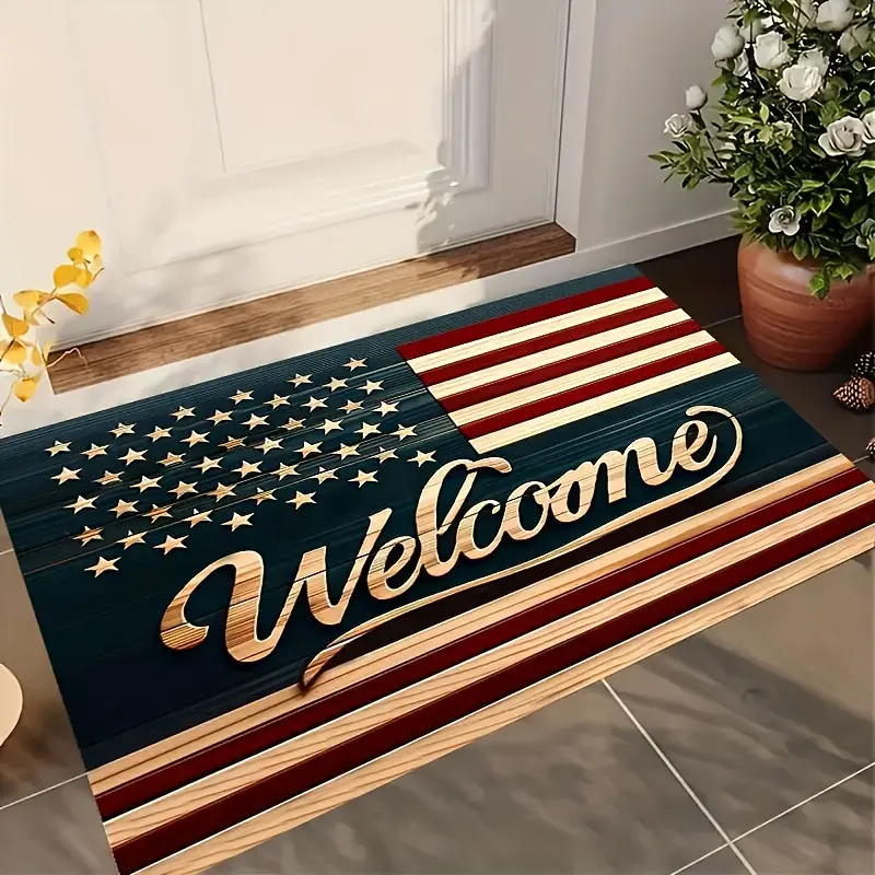 Welcome Mat Featuring The American Flag - Non-Slip Rug for The Front Door, Suitable for Home, Yard, Or Garden, Designed with Stars And Stripes, Perfect for Both Indoor And Outdoor Use, Adds Patriotic to for home Decor