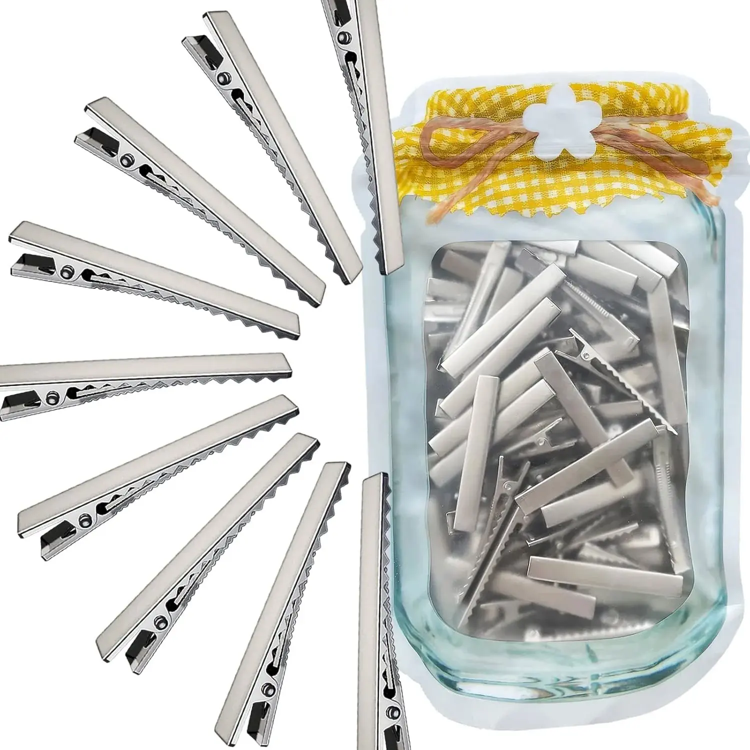 Vintage Flat Metal Alligator Hair Styling Clips - 100 Pcs Large 5.7cm Plain Single Prong Clips with High-Quality Springs & Strong Grip, Fashion Hair Accessories for DIY Bow Making