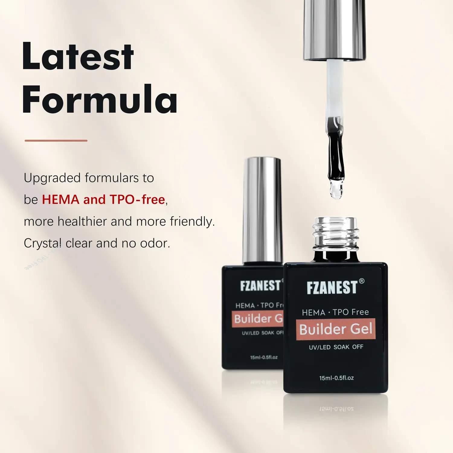 FZANEST Hema-free Builder Gel Nails, 15ML Low Heat Clear Hard Gel Nail Extension Strengthener Gel Builder in a Bottle.Manicure Cosmetic false nail