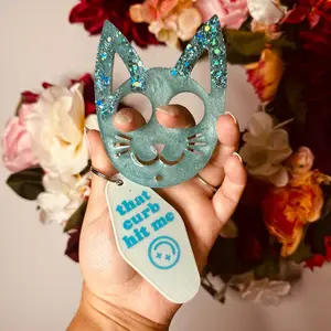 Bad Driver Keychain, Kitty Keychain, That Curb Hit Me, Kitty Keychain, Cat Head Keychain, Kitty Keychain Gift, Cat Lover Gift, Funny Quote Gift