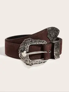 Women's Vintage Floral Embossed Buckle Belt, Fashionable Leather Western Belt for Jeans & Dress, Casual Waistband for Daily Use