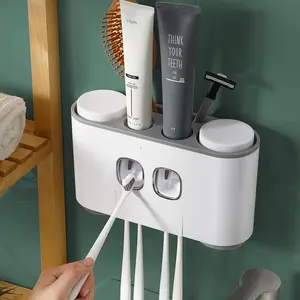 Toothbrush Holders with Toothpaste Dispenser Wall Mounted for Bathroom-4 Cups Automatic Electric Tooth Pastetooth Squeezer-Bathroom Organizer Storage Accessories Set for Kids with 5 Toothbrush Slots bitva e