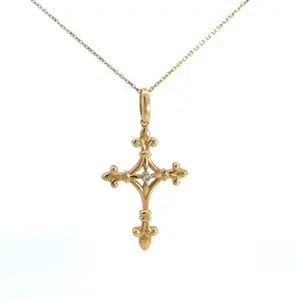 14k yellow gold 0.5 ct paisley cross necklace