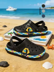 Boys' Patchwork Hole Shoes Lightweight Soft Garden Beach Sandals Seaside Travel Shoes Eva Material Less Than Ankle Height