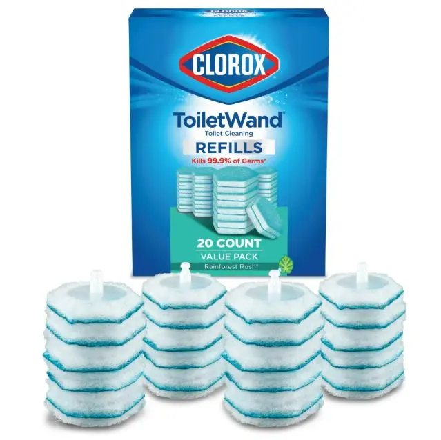 Clorox ToiletWand Disinfecting Refills | Disposable Toilet Cleaning Wand Heads | Rainforest Rush Scent | 20 Count