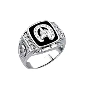 925 Silver Rings Horse Onix Black Rhodium Plated sterling sliver
