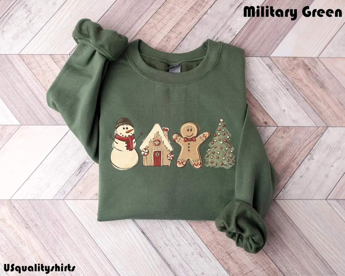 Cute Gingerbread Cookies Sweatshirt, Womens Christmas Sweatshirt, Merry Christmas, Cute Christmas Cookies Sweatshirt, Holiday Sweater