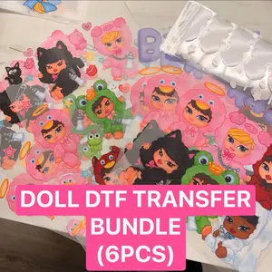 DOLL DTF TRANSFERS BUNDLE 6PCS Adorable Character Designs for Crafting and DIY Projects
