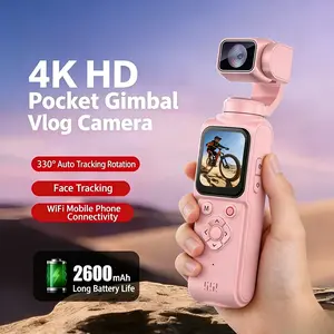 4K Pockets Vlogging Camera with WiFi, Handheld Video Camcorder with Audio & Video Recording, 330 Rotating Lens, Loop Recording, Face Recognition/ Object Tracking, Portable Camera with Tripod, 1.72inch Touchscreen for Vlogging