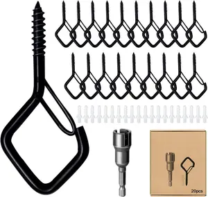 20 PCS Black Square Q-Hanger Hooks, Ceiling Hooks for String Lights, Hanging Plants, Wind Chimes, Bird Feeders, Lanterns & Christmas Decorations