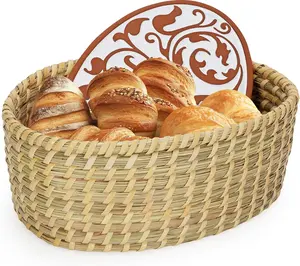 12 Inch Bread Warmer Basket with Terracotta Stone, Tortilla Serving Basket, Natural Woven Bread Basket for Rolls & Sourdough, Housewarming and Gift