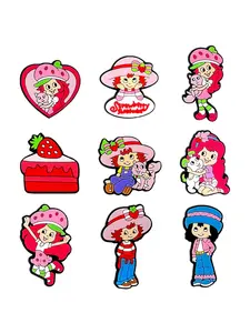 9pcs Cartoon Strawberry Girl Shoe Charms, Cute Cartoon-Themed Decorations for Crocs, Perfect Gift for Boys and Girls